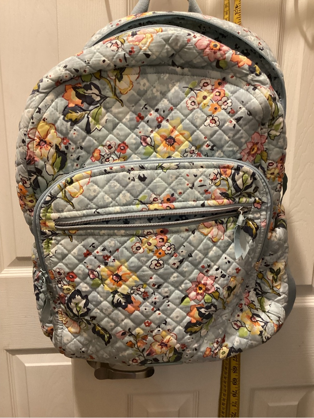 Quilted Floral Backpack in Light Blue